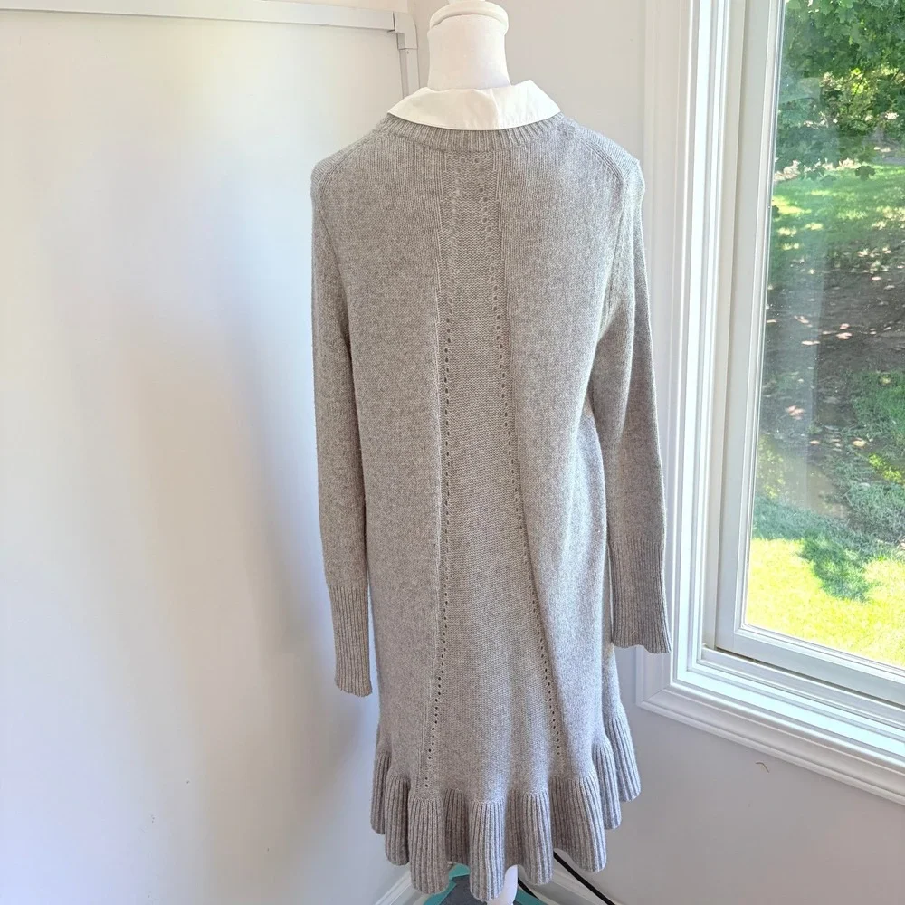 Cinq a Sept Wool Cashmere Sweater Dress Medium Gray Ruffle Hem Knit Luxury